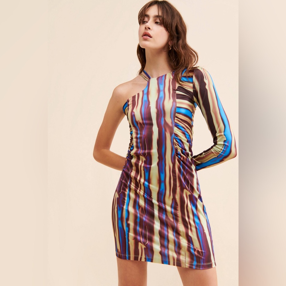 Hosbjerg Holda Asta Dress multicolored geometric unique artsy one shoulder M